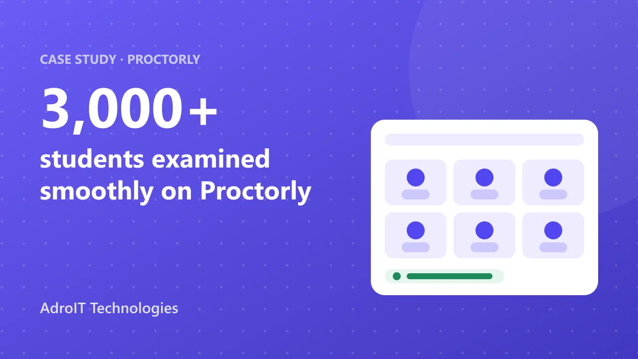Case study cover: AdroIT Technologies runs examinations for 3,000+ students on Proctorly