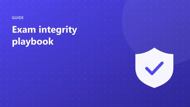 Exam integrity playbook cover with a shield and checkmark
