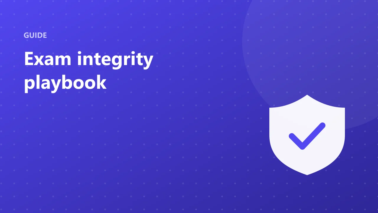 Exam integrity playbook cover with a shield and checkmark
